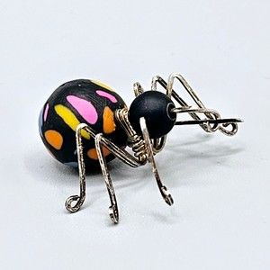 Vintage Spider Brooch 925 Sterling Silver Clay Halloween Black Widow